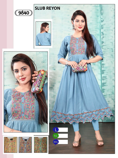 9840-9853 Mmc Rayon Slub Anarkali Kurtis