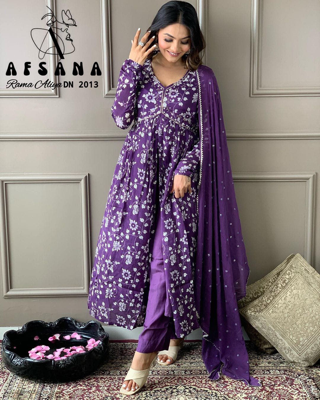 Rama-2013 Afsana Chinon Readymade Pant Style Suits