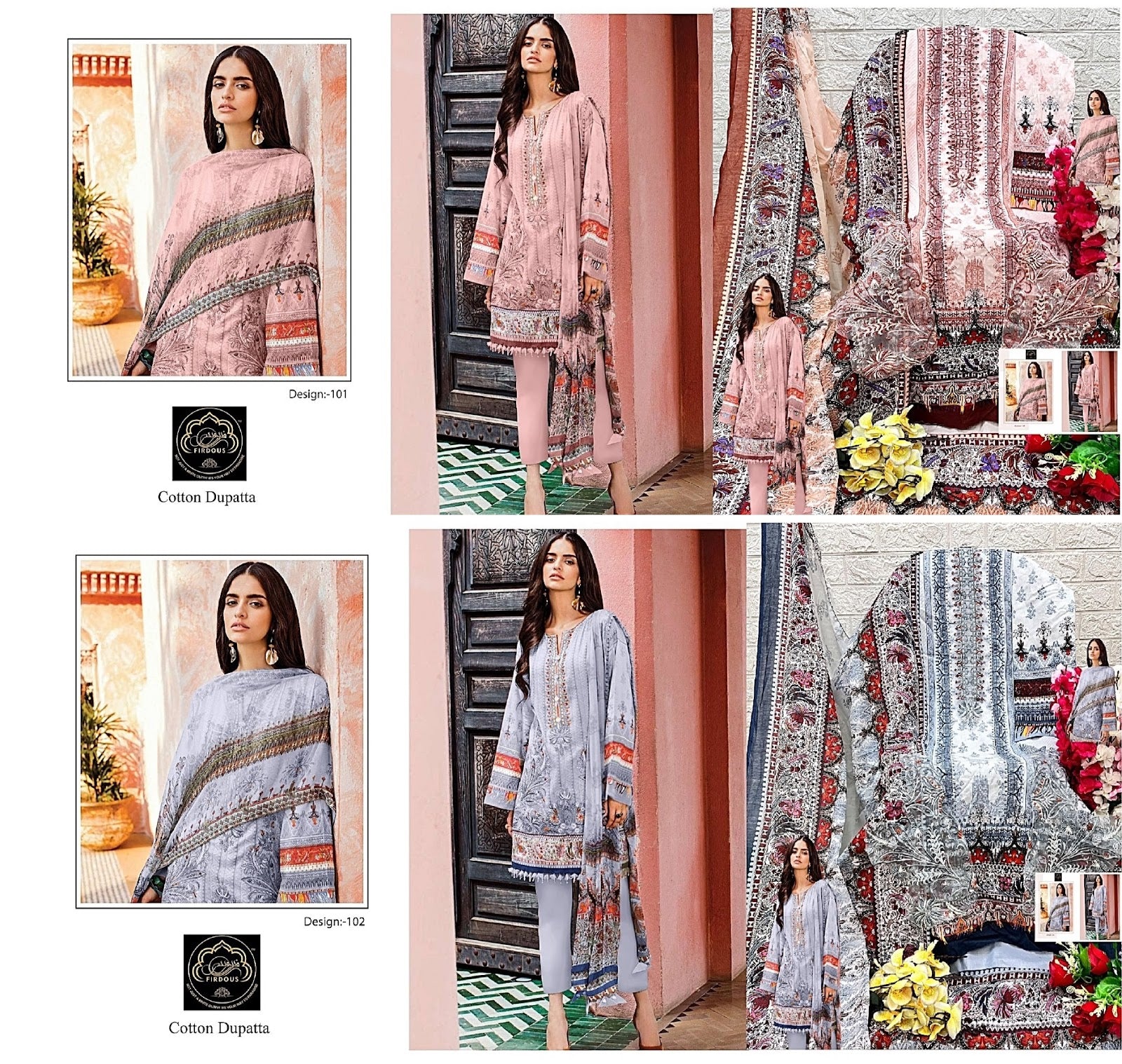 101-102 Firdous Art Cotton Pakistani Patch Work Suits