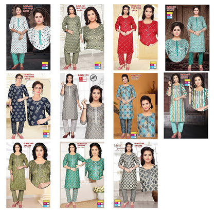 10124 Mahakal Two Tone Kurti Pant Set