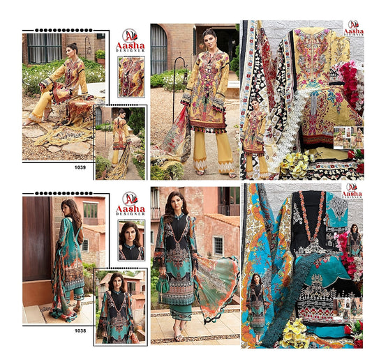 1038-1039 Aasha Designer Cotton Pakistani Patch Work Suits