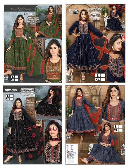 1086-1089 Violet Rayon Readymade Pant Style Suits