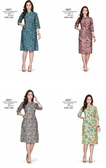 1359-1364 A4U Premium Muslin Knee Length Kurtis