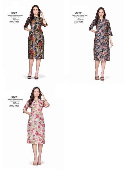 1361-1358 A4U Premium Muslin Knee Length Kurtis