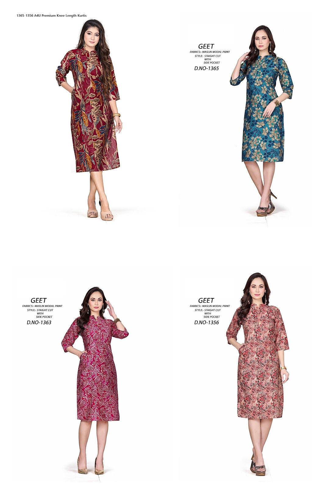 1365-1356 A4U Premium Muslin Knee Length Kurtis