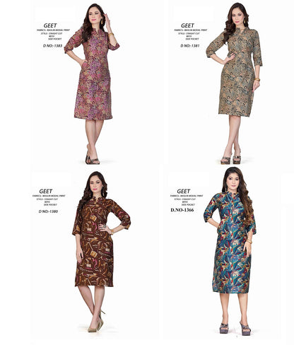 1380-1383-66 A4U Premium Muslin Knee Length Kurtis