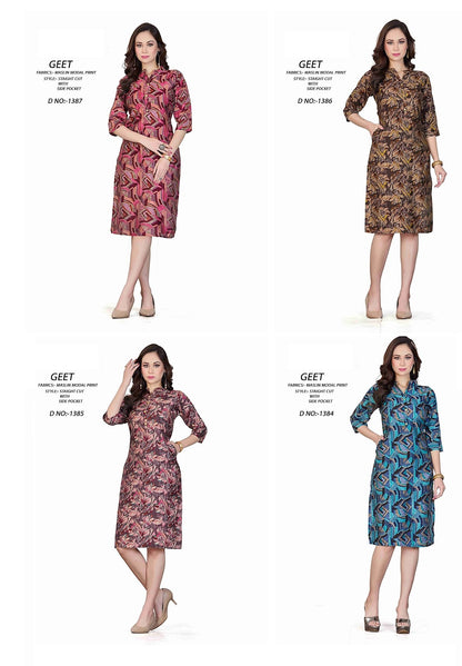 1384-1387 A4U Premium Muslin Knee Length Kurtis