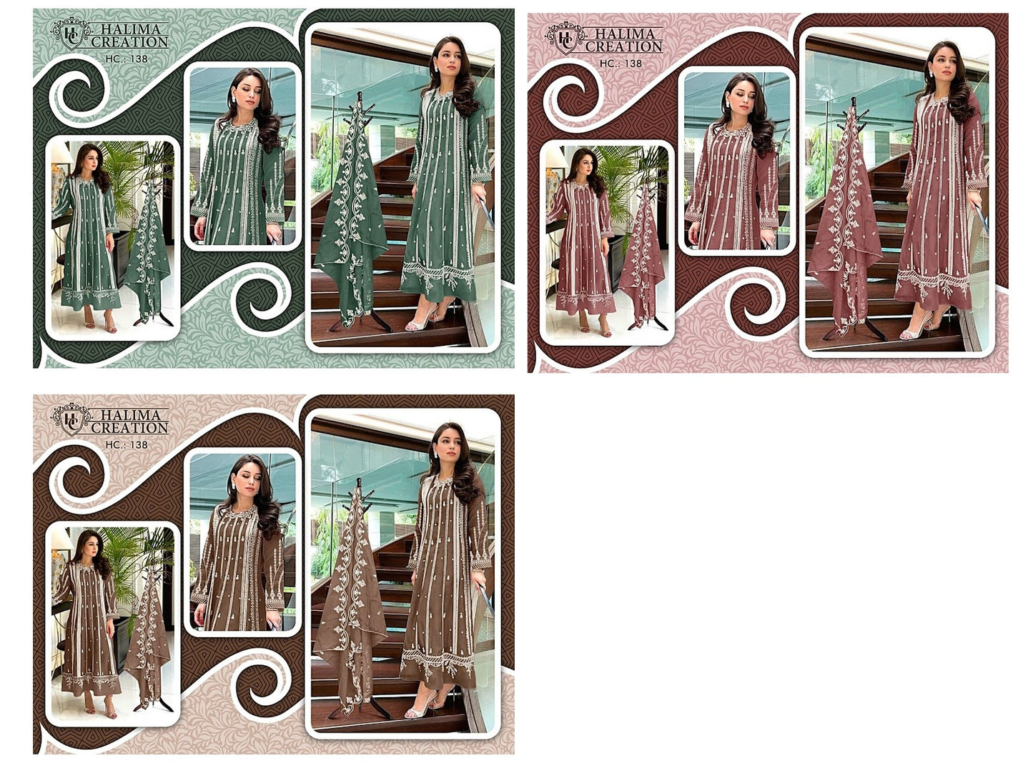 138-New Halima Creation Fox Georgette Pakistani Readymade Suits