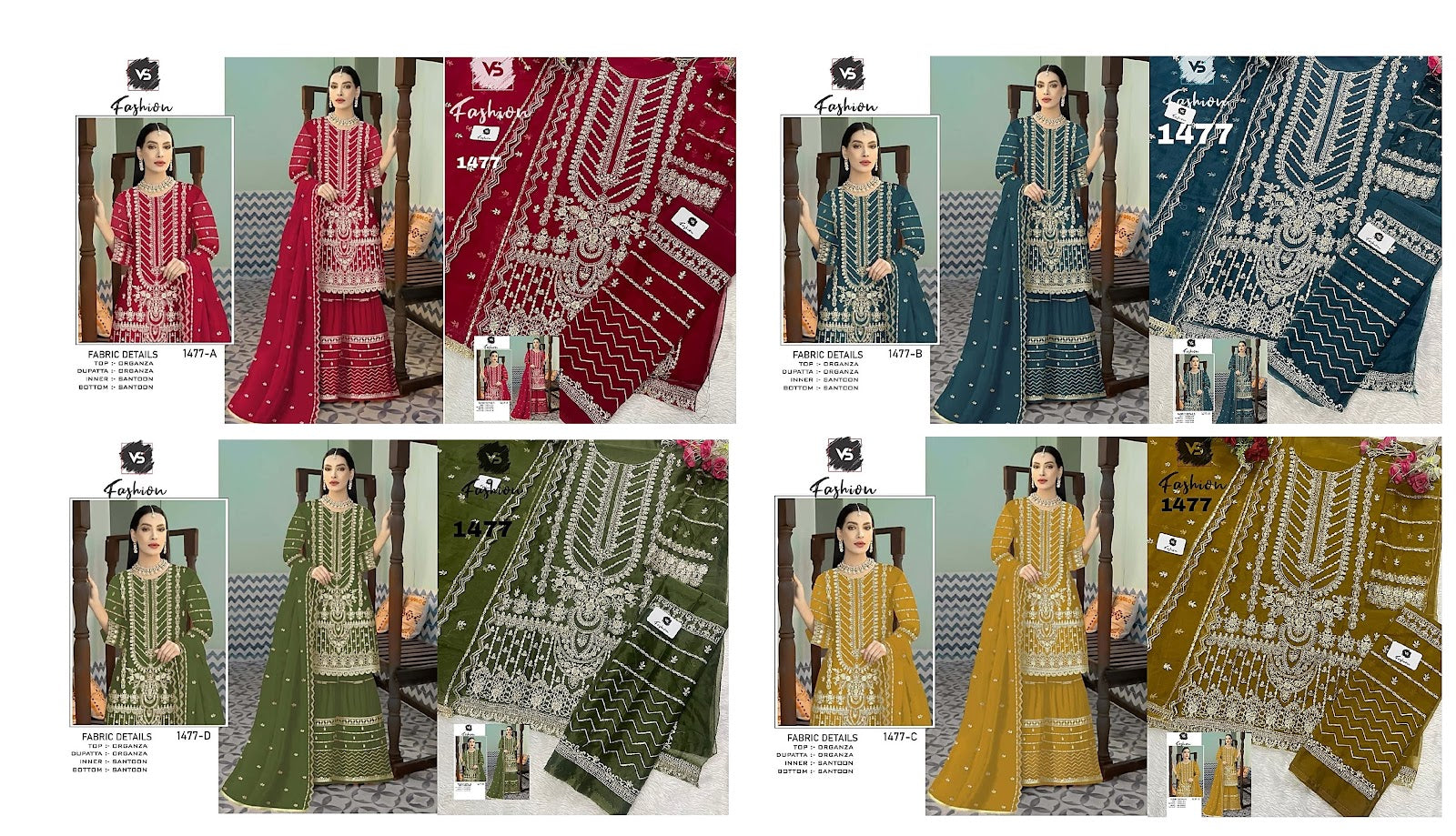 1477 Vs Fashion Organza Pakistani Salwar Suits
