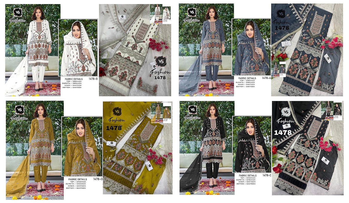 1478 Vs Fashion Organza Pakistani Salwar Suits