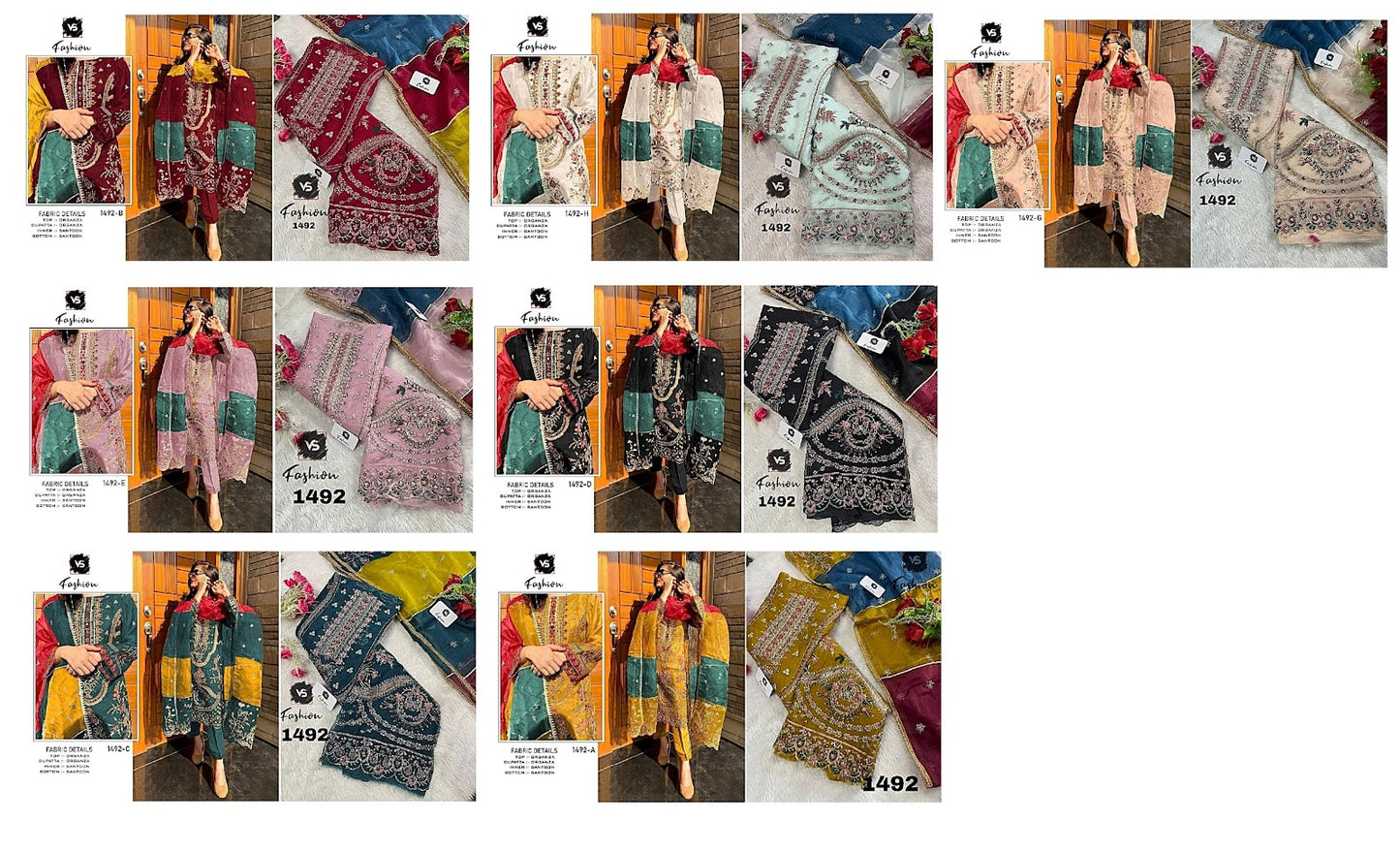 1492 Vs Fashion Organza Pakistani Salwar Suits