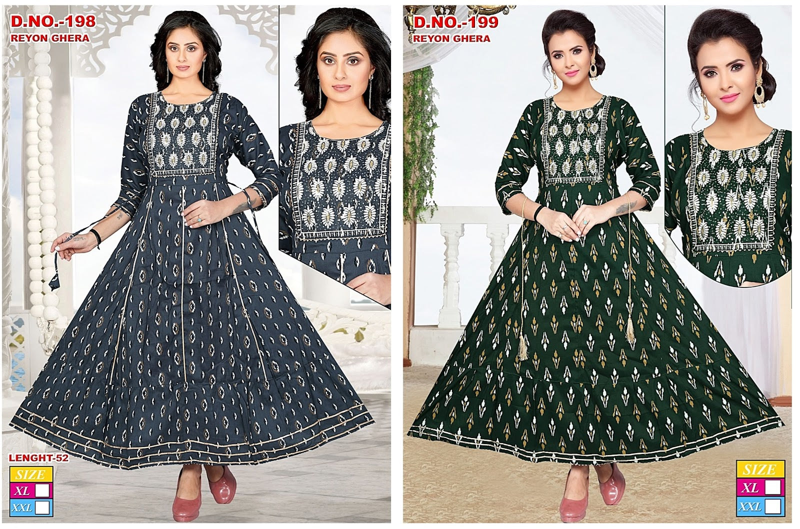 199-198 Mahakal Two Tone Floor Length Kurtis