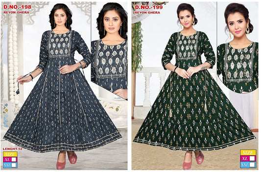 199-198 Mahakal Two Tone Floor Length Kurtis