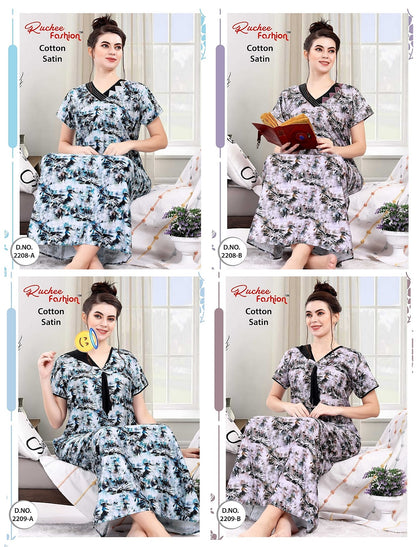 2208-2209 Ruchee Fashion Cotton Satin Night Gowns