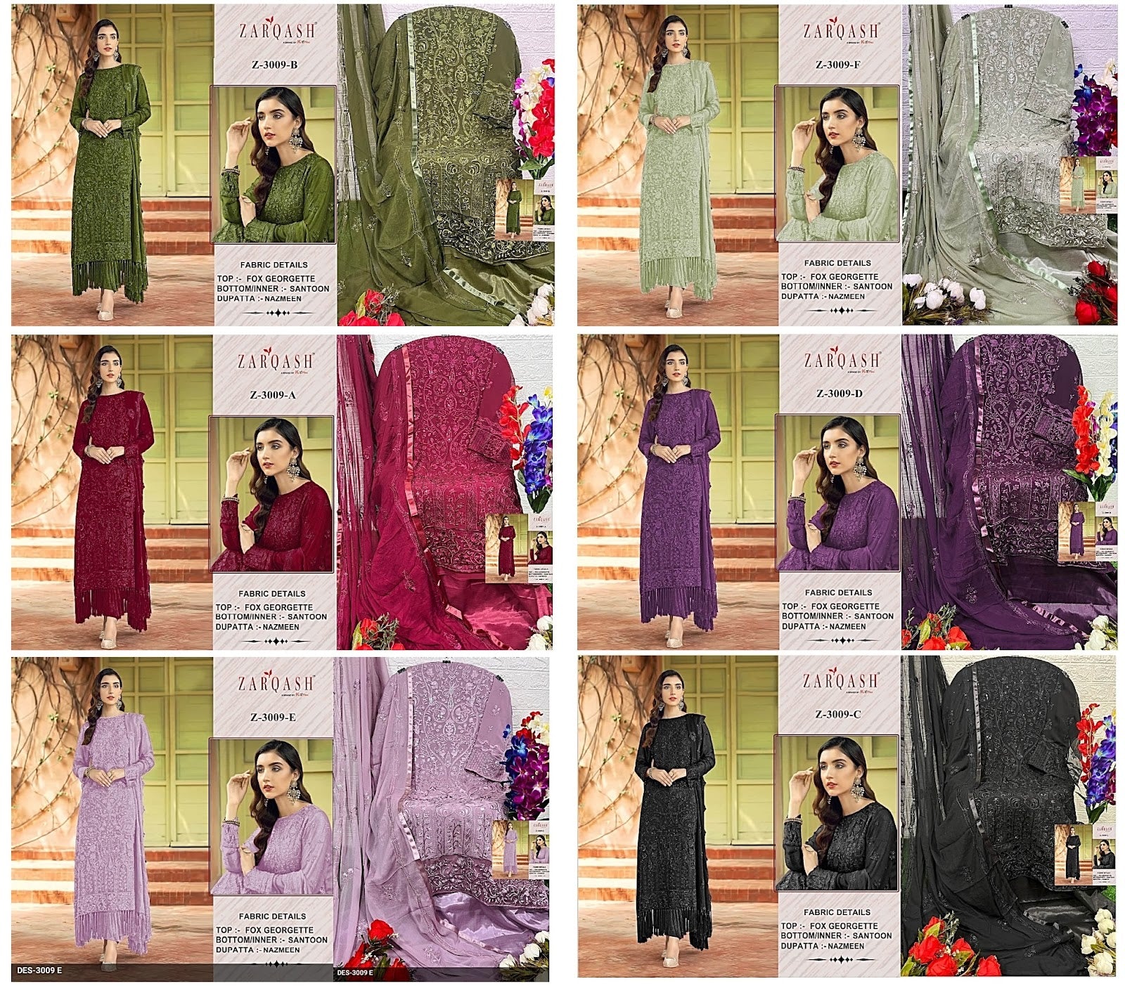 3009 New Colours Zarqash Georgette Pakistani Salwar Suits