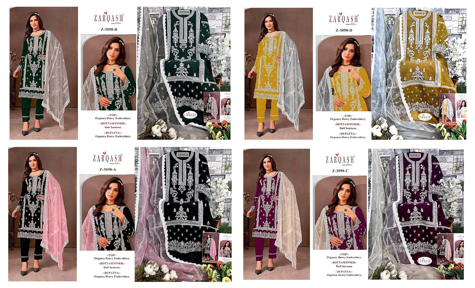 3098 Zarqash Organza Pakistani Salwar Suits