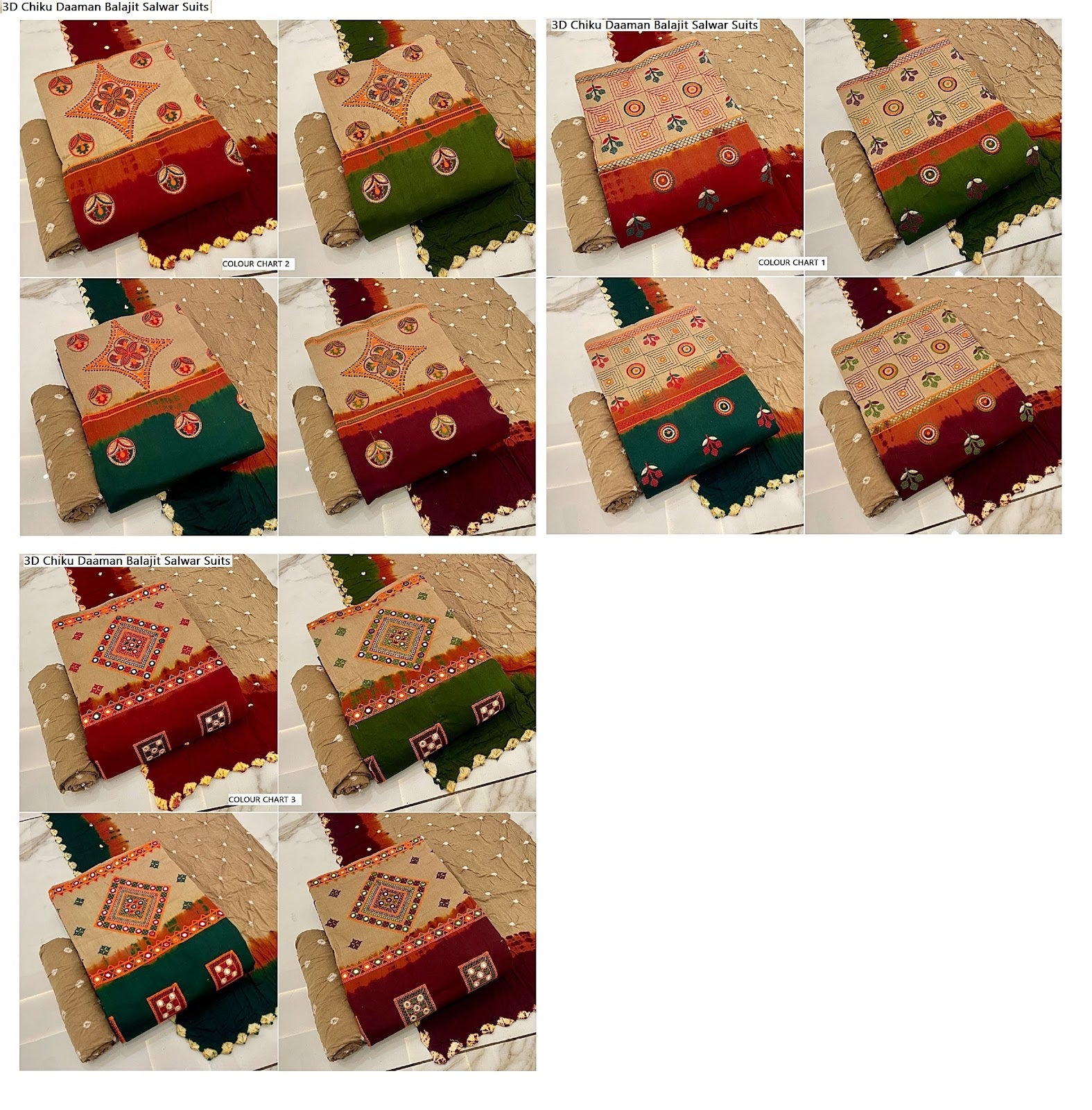3D Chiku Daaman Balajit Sartin Salwar Suits