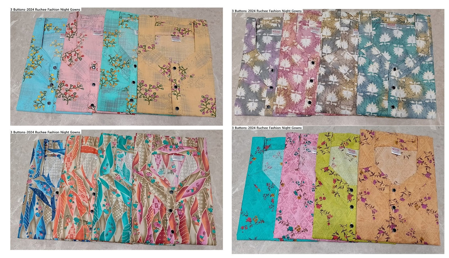 3 Buttons-2024 Ruchee Fashion Cotton Night Gowns