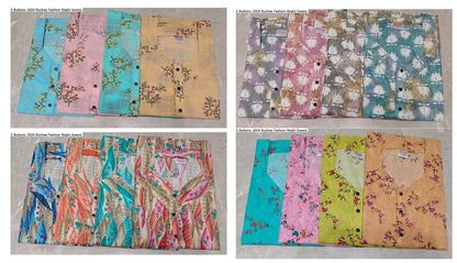 3 Buttons-2024 Ruchee Fashion Cotton Night Gowns