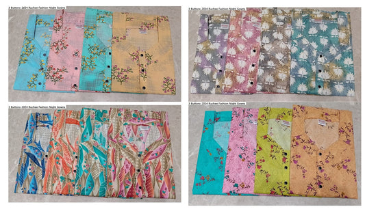 3 Buttons-2024 Ruchee Fashion Cotton Night Gowns