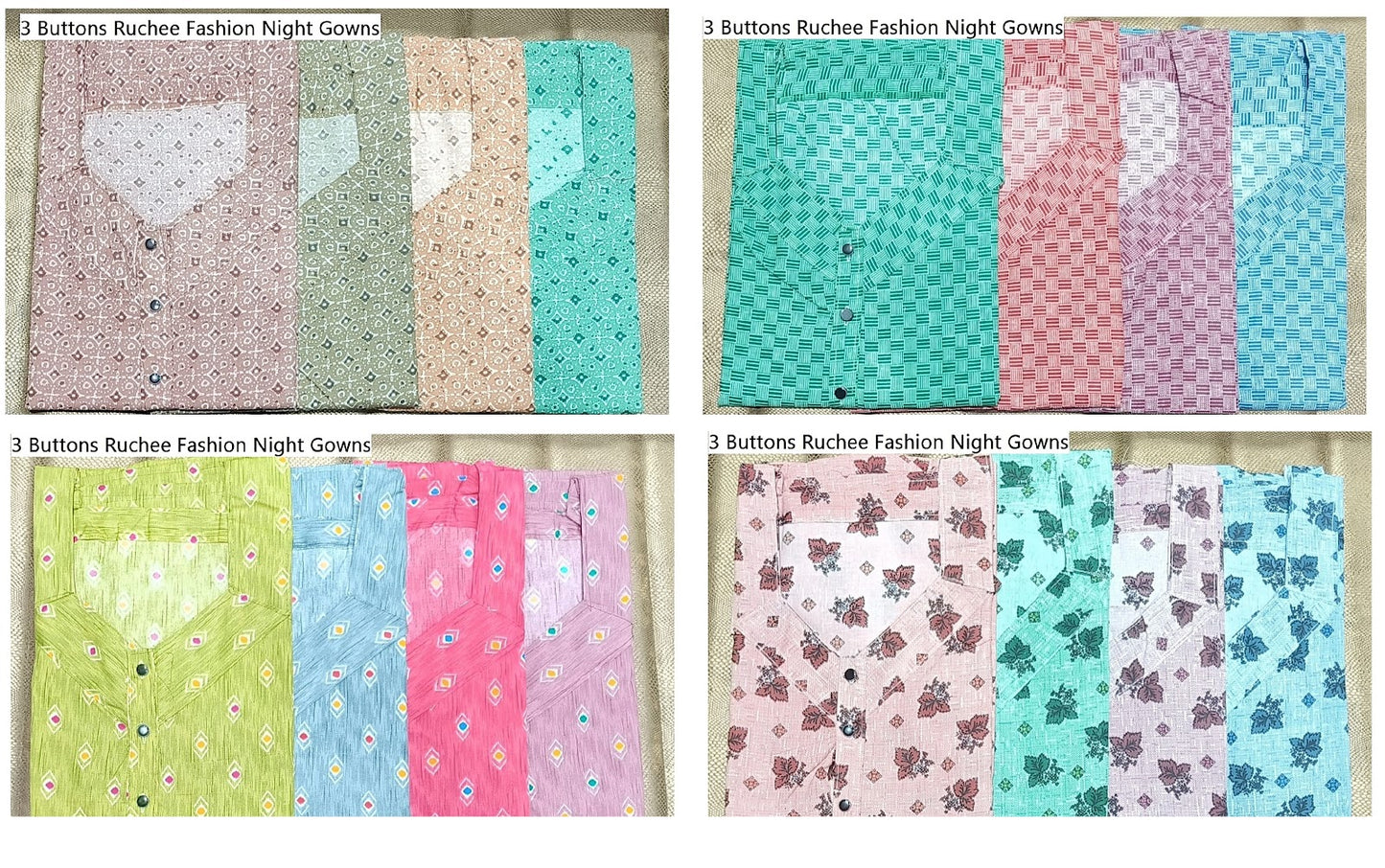 3 Buttons Ruchee Fashion Night Gowns