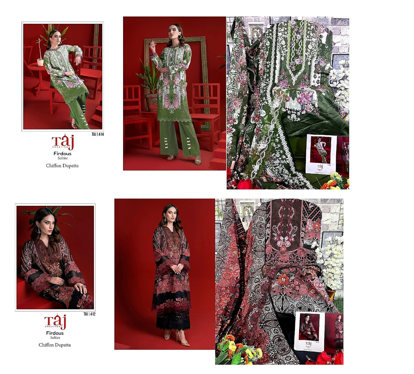 412-414 Taj Creations Cotton Pakistani Salwar Suits