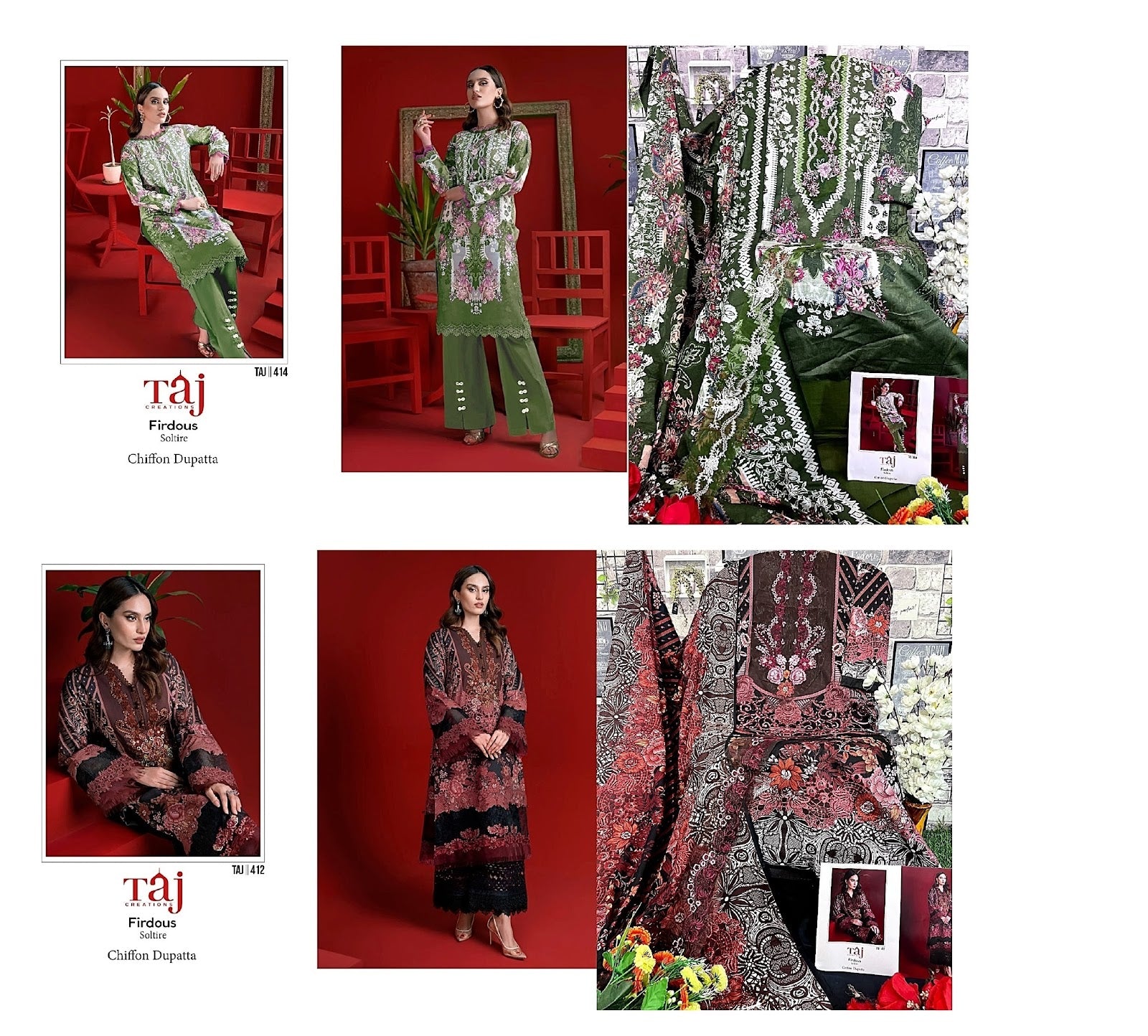 412-414 Taj Creations Cotton Pakistani Salwar Suits