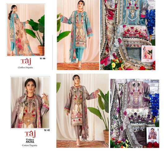 422-499 Taj Creations Pure Cotton Pakistani Patch Work Suits