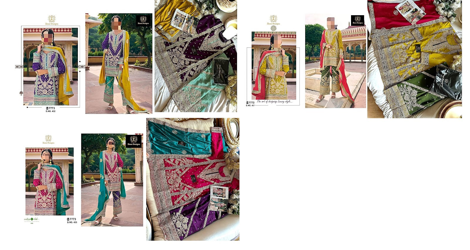 431-432-433 Ziaaz Designs Chinon Pakistani Readymade Suits