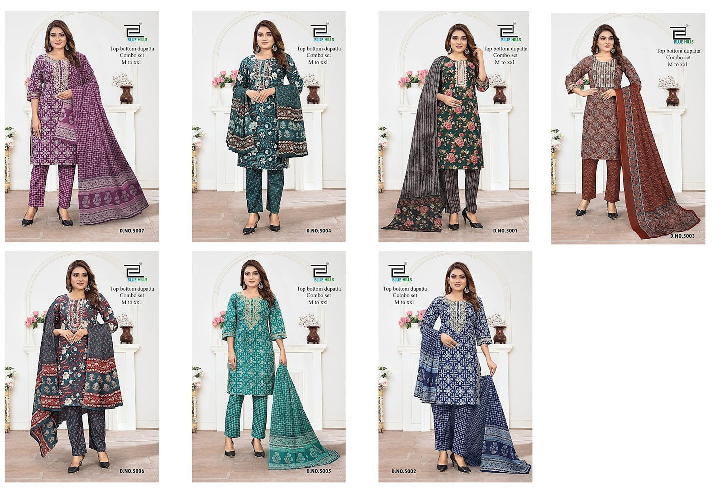 5001-5007 Blue Hills Cotton Readymade Pant Style Suits