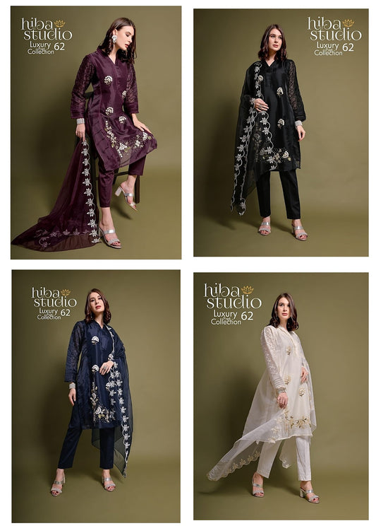 62-Colours Hiba Studio Organza Pakistani Readymade Suits