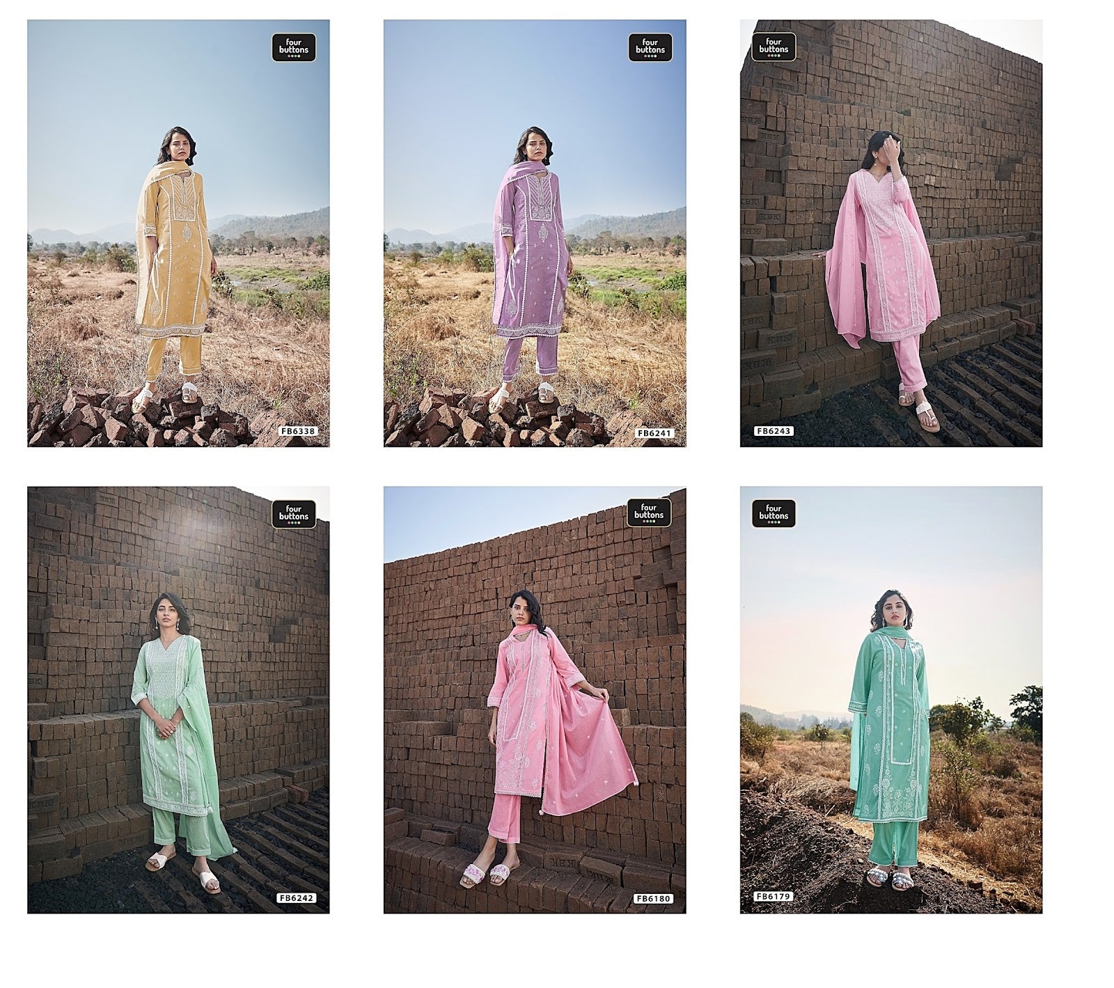 6338-6180 Four Buttons Cotton Readymade Pant Style Suits