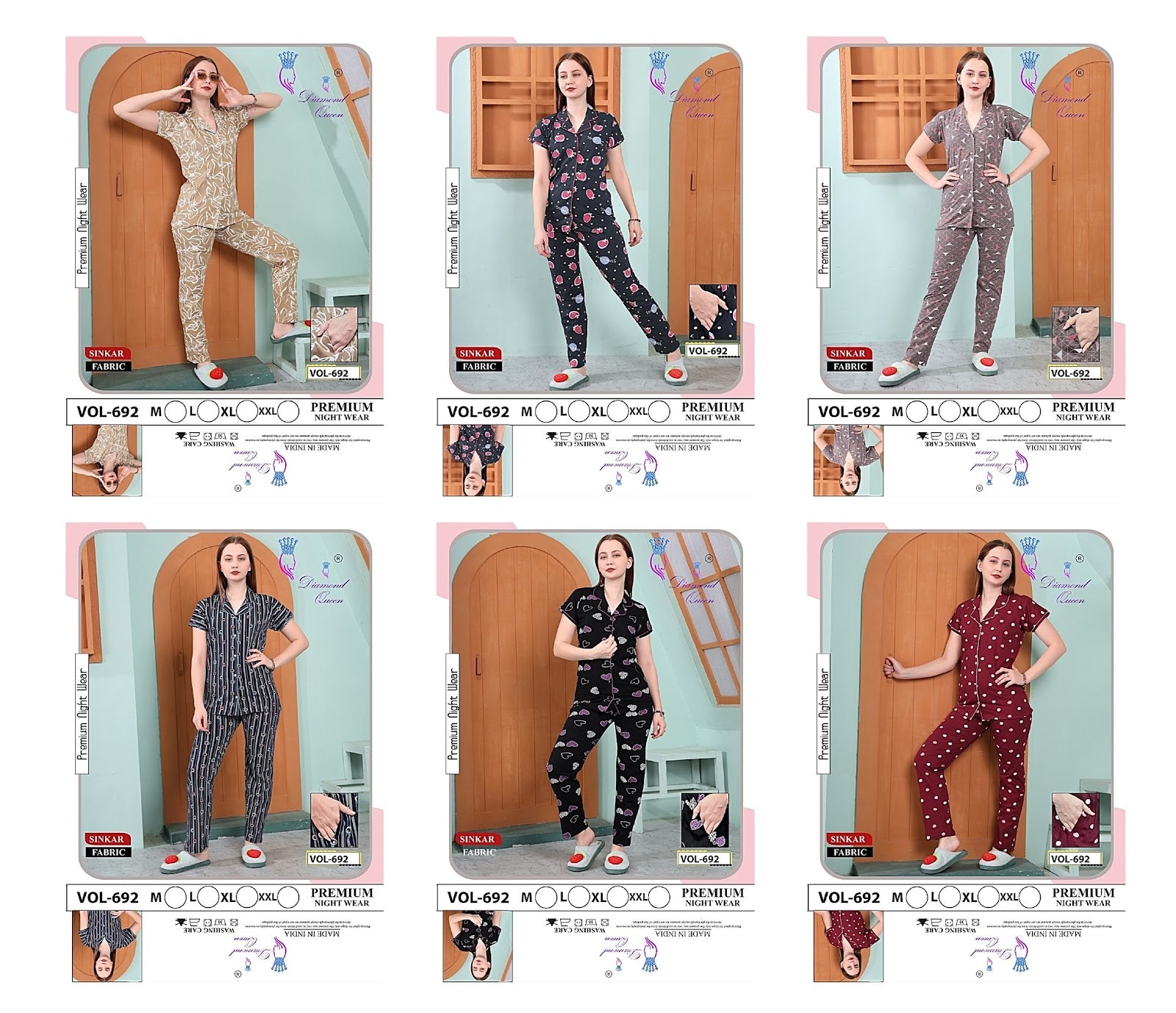 692 Diamond Queen Sinker Collar Night Suits