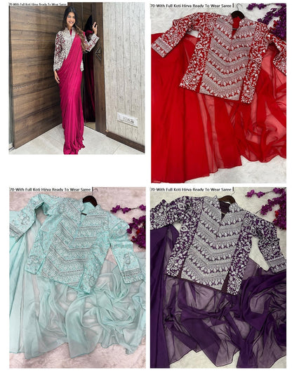 70-With Full Koti Hirva Banglori Ready To Wear Saree