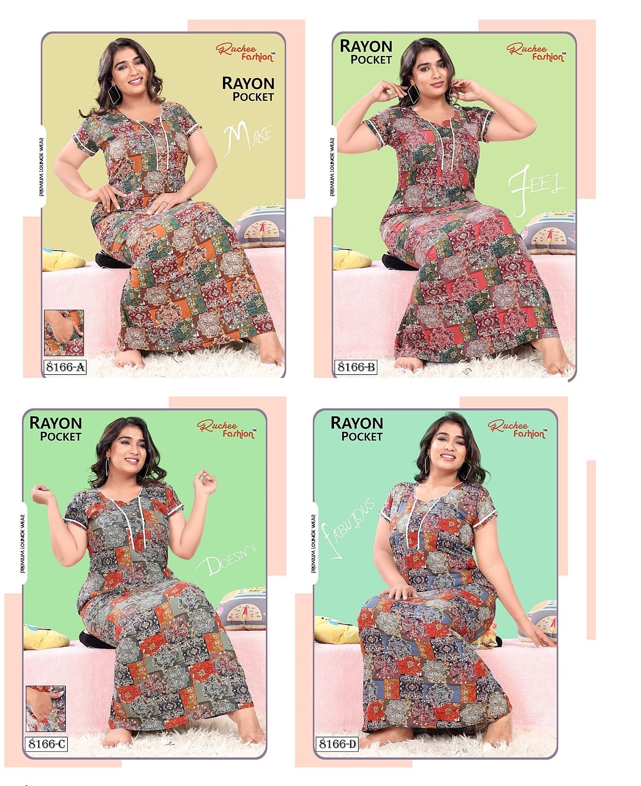 8166 Rayon Pocket Ruchee Fashion Night Gowns