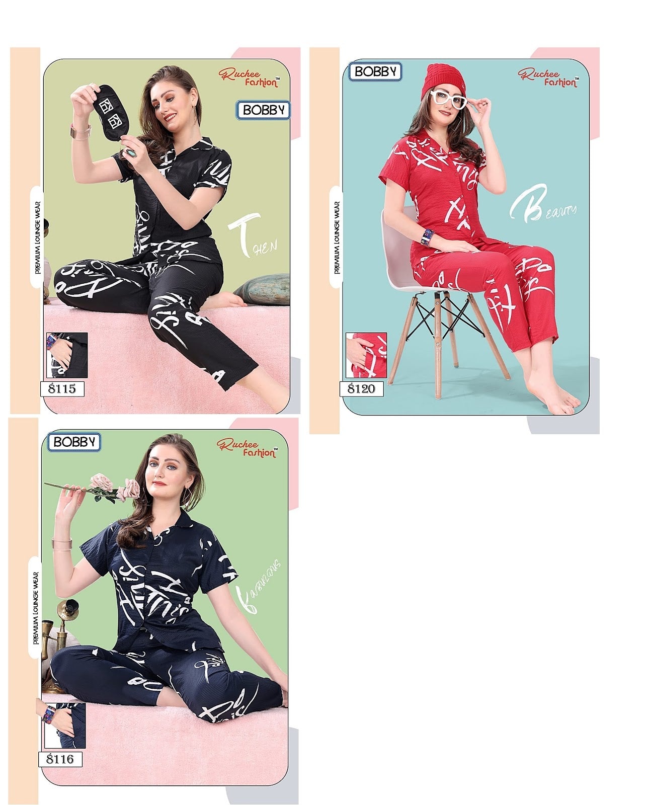 Bobby Ruchee Fashion Collar Night Suits