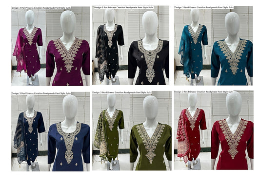 Design-3 Pcn Princess Creation Roman Silk Readymade Pant Style Suits