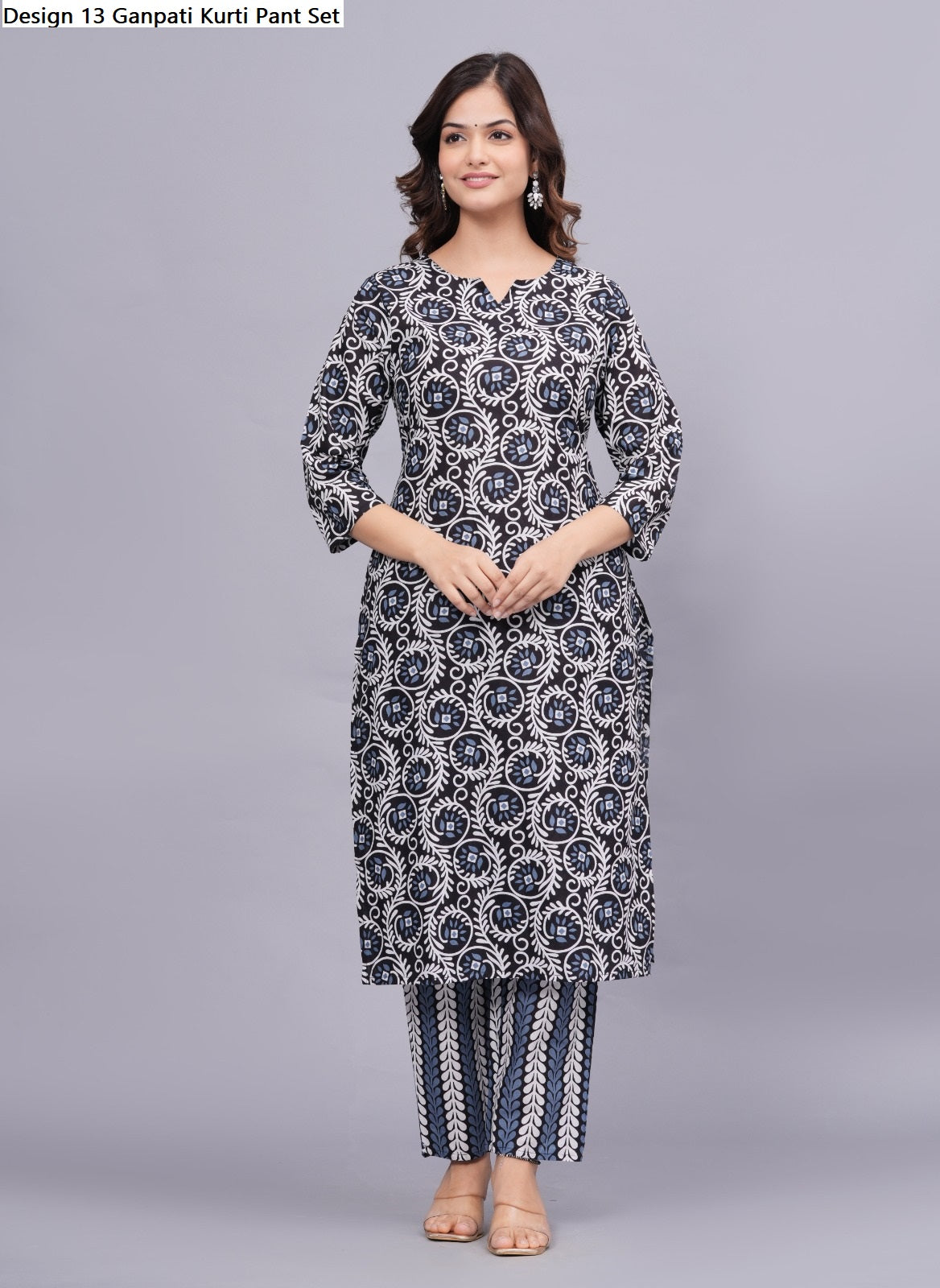 Design 13 Ganpati Cotton Kurti Pant Set