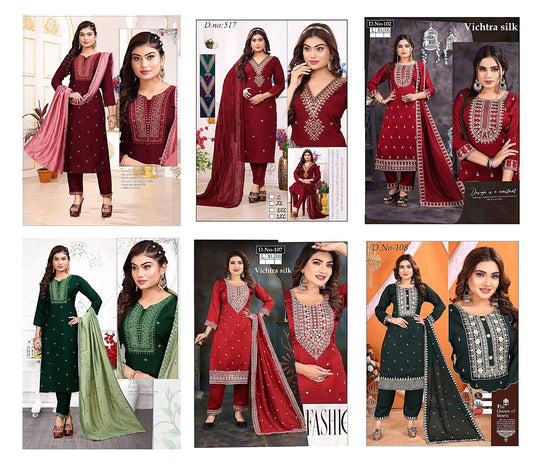 Design 4 Princess Creation Vichitra Silk Readymade Pant Style Suits