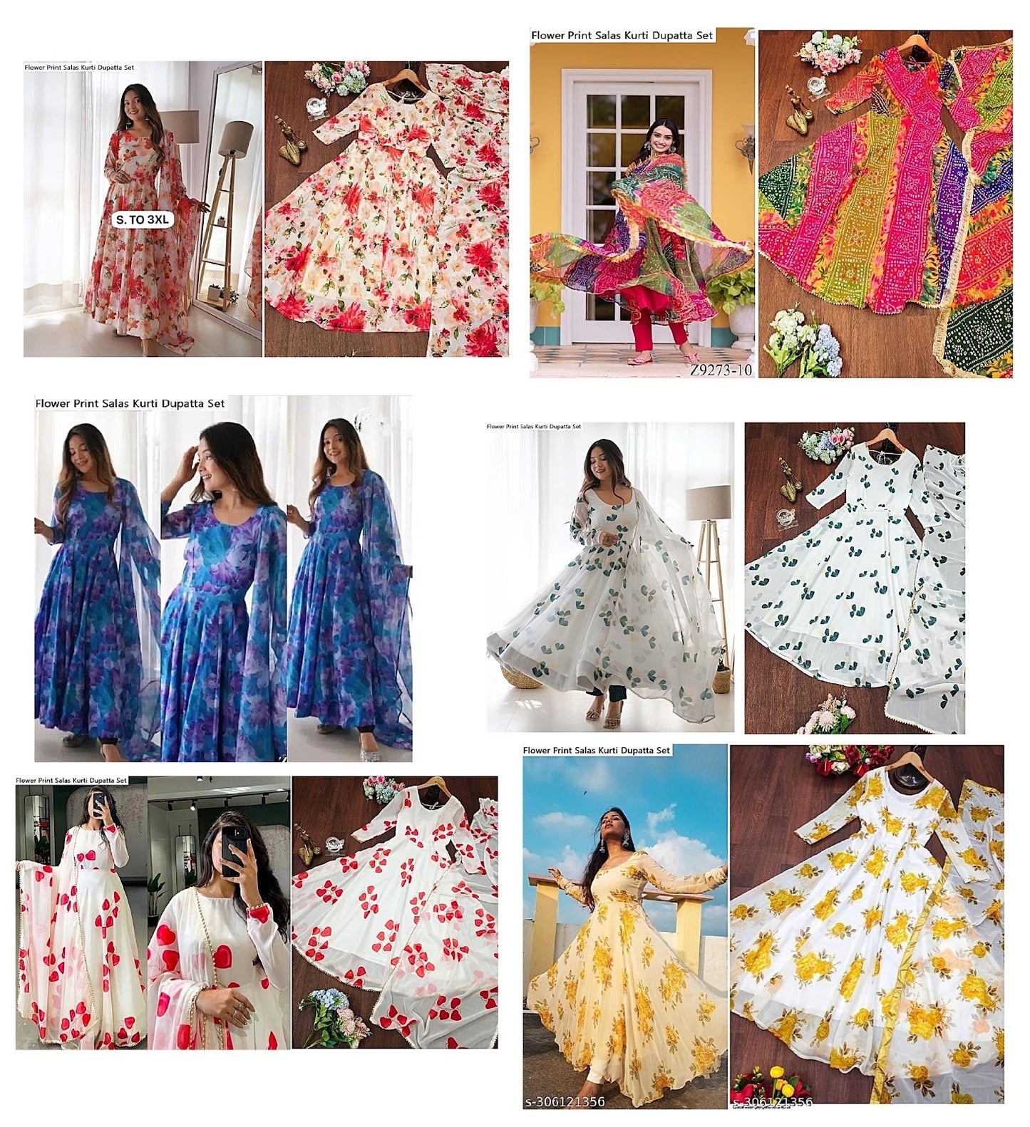 Flower Print Salas Georgette Kurti Dupatta Set