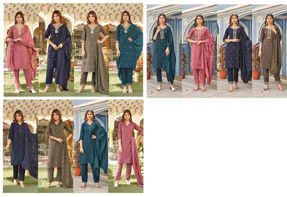 Four Colours-0302 Rangjyot Roman Silk Readymade Pant Style Suits
