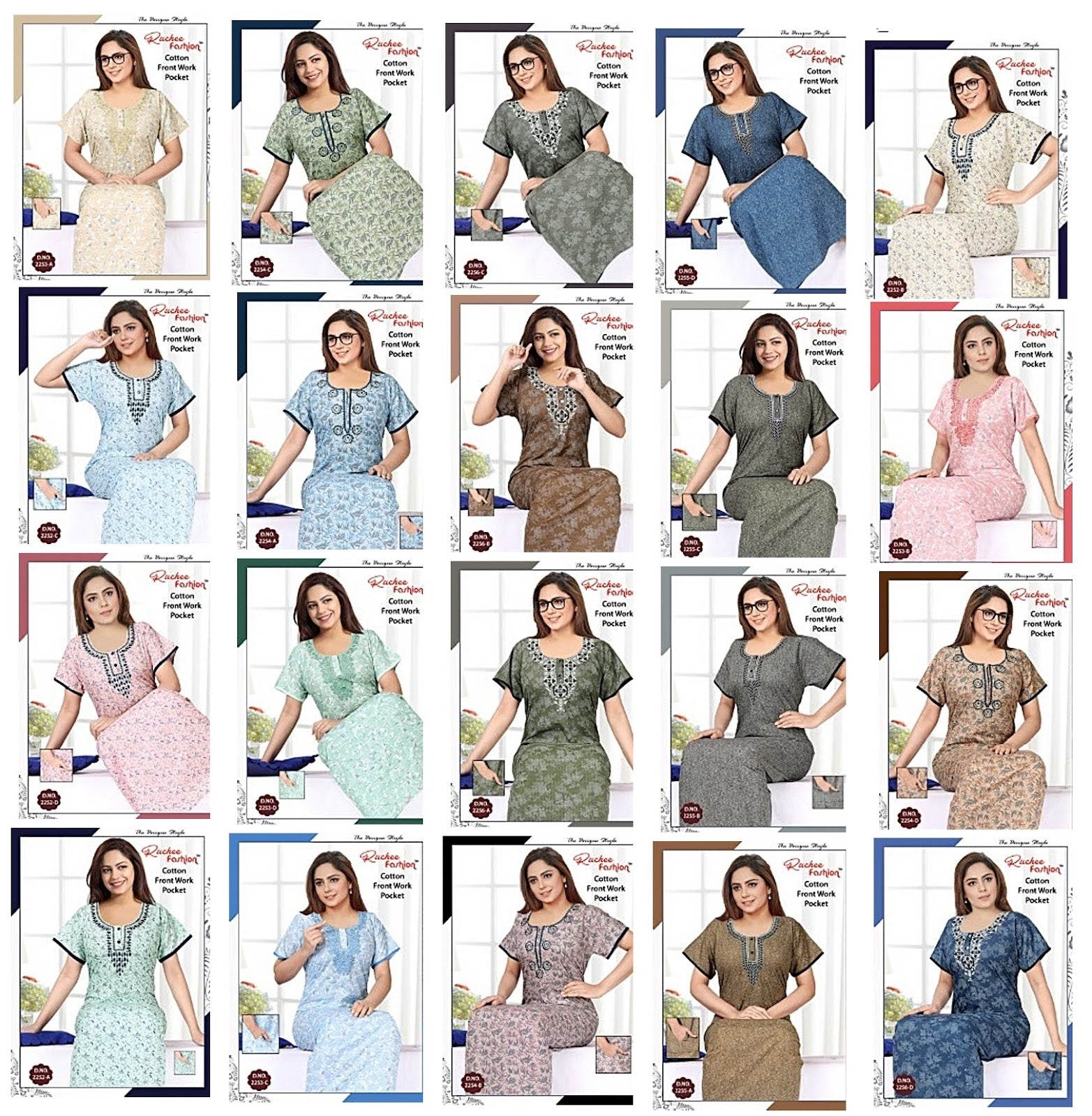 Front Work-1302 Ruchee Fashion Cotton Night Gowns