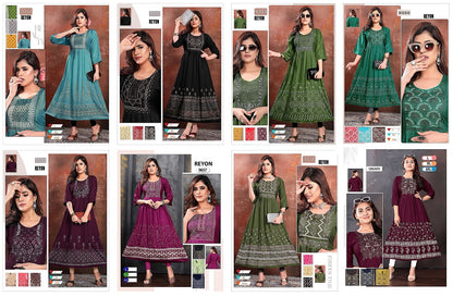 Glass Work 0512 Mmc Rayon Long Kurtis