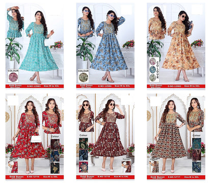 Gold Queen-0108 Zoya Rayon Anarkali Kurtis