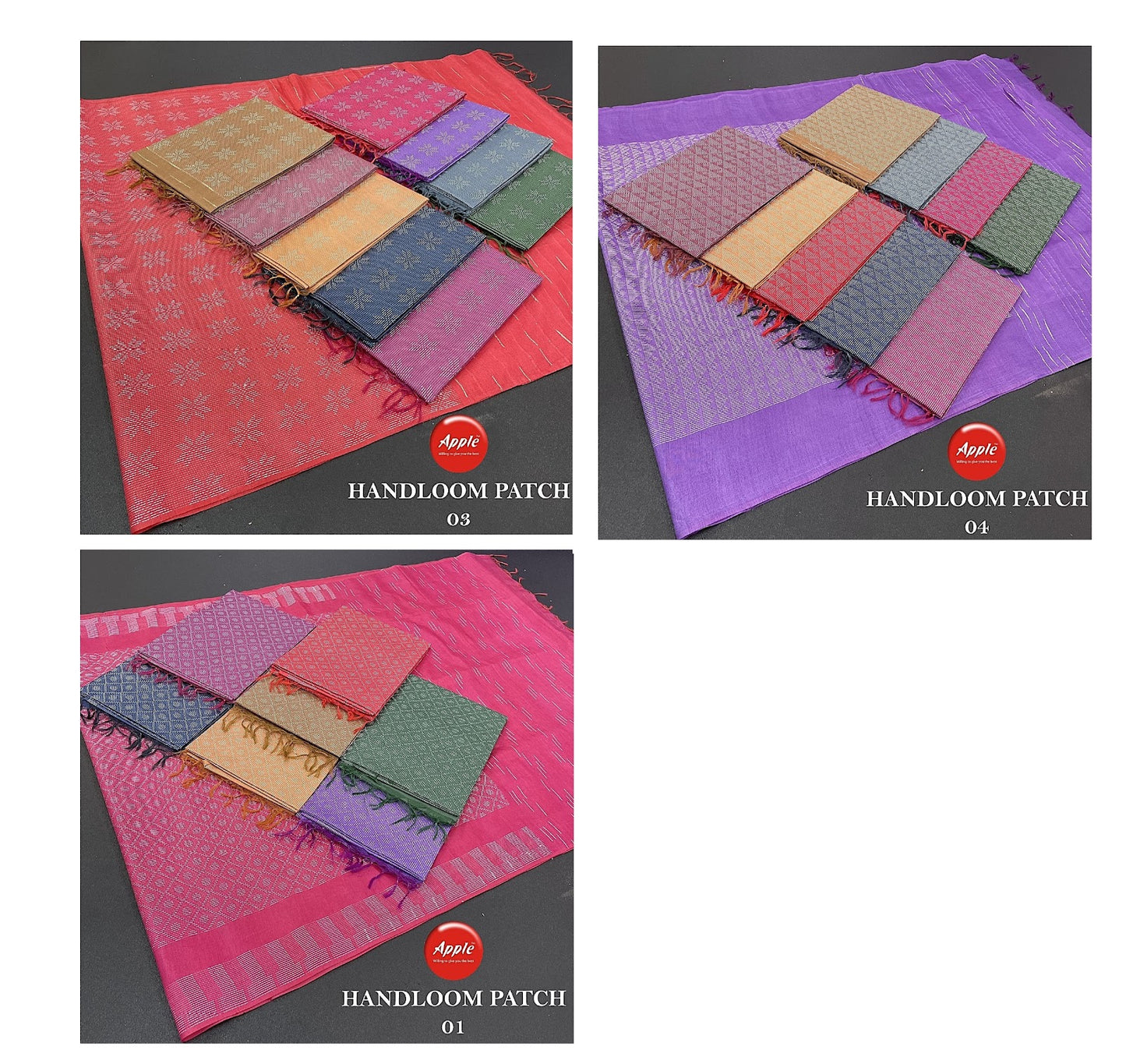 Handloom Patch-1-3-4 Apple Sarees