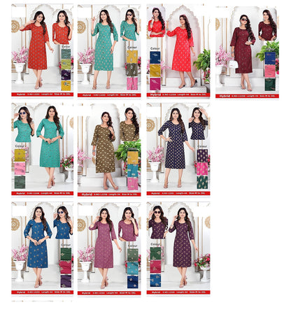 Hybrid Zoya Two Tone Knee Length Kurtis