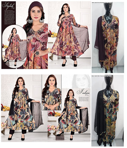 Indian Stylish Biljal Chinon Readymade Pant Style Suits