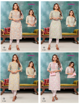 K 239-242 Journey Design Cotton Long Straight Kurti