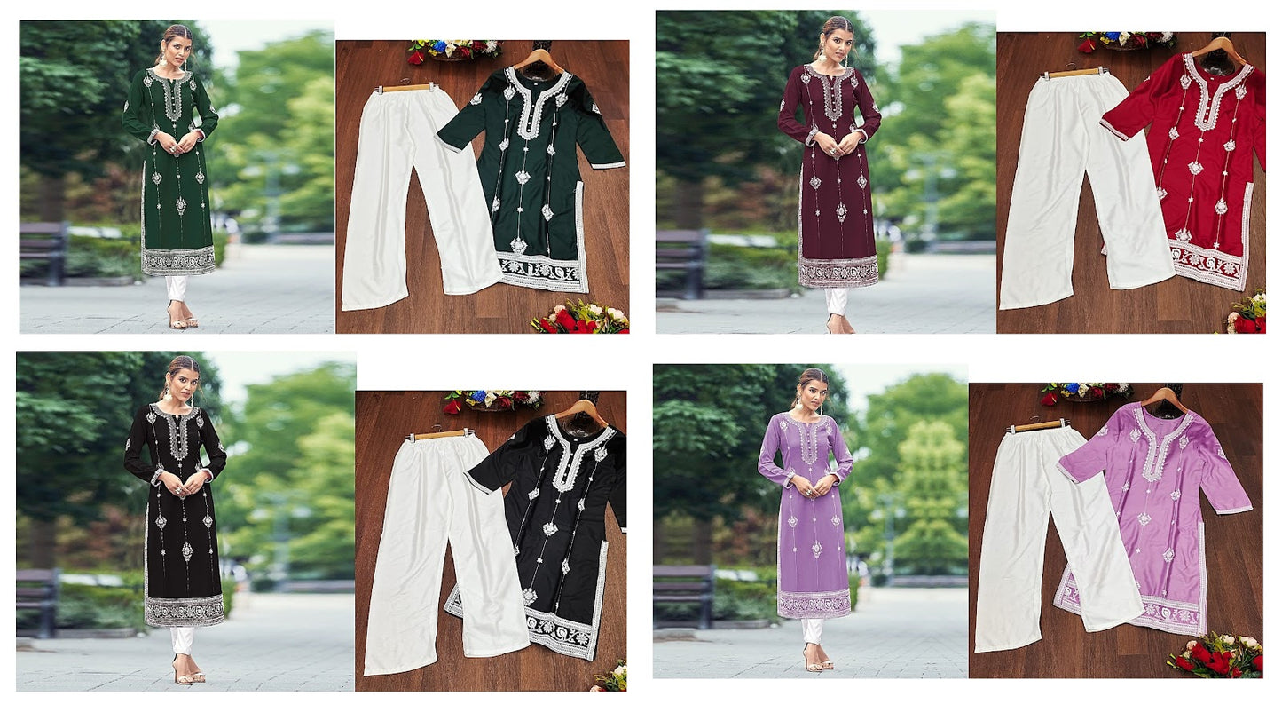 Lakhnawi-2701 We Fab Reyon Kurti Pant Set