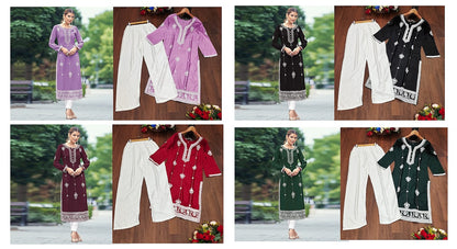 Lakhnawi Work-2501 Salas Reyon Kurti Pant Set